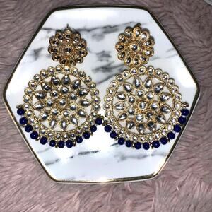 NEW Aheli Gold & Blue Ethnic Indian Traditional Fashion Jewelry Dangle Earrings